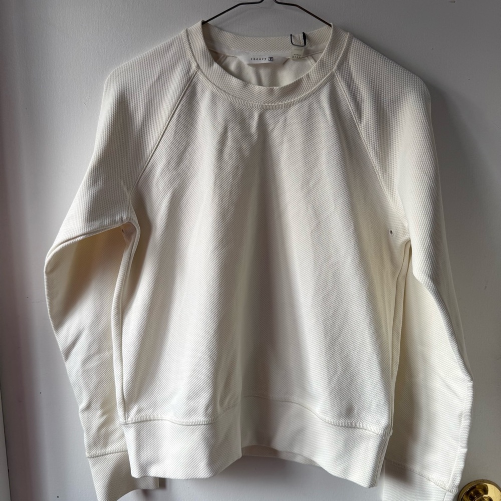 NWT Theory 38 Off-White Textured crew neck casual top light sweatshirt, XS P